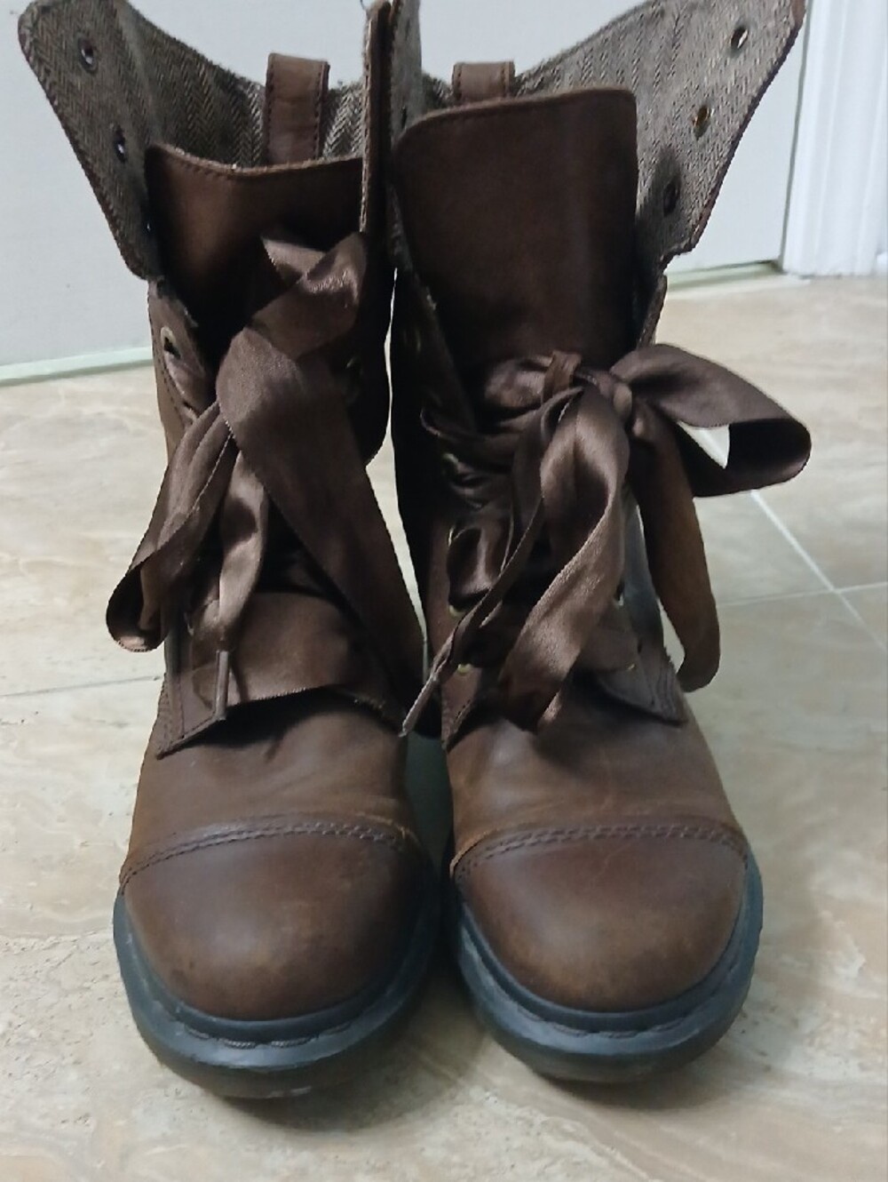 Womens Dr. Martens Brown Fold-Over Lace-Up Boots